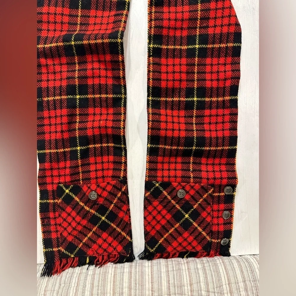 Vintage Wool Plaid Button Scarf Vest Wrap 1950s Tartan Pockets Convertible